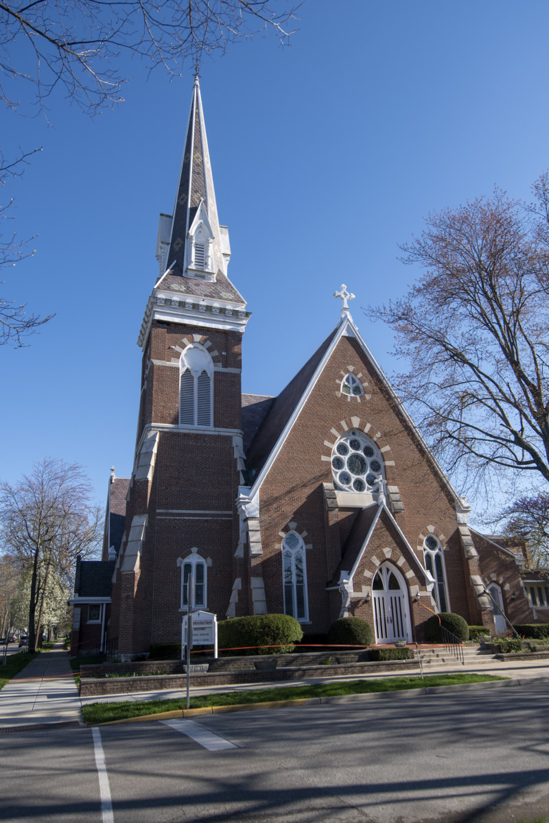 The steeple at First Presbyterian Church in Franklin was damaged during a strong storm on Tuesday night.