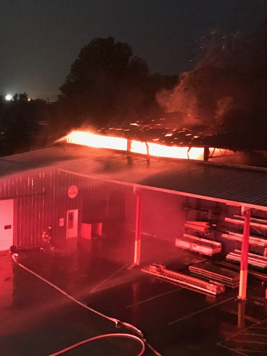 An early morning fire at 84 Lumber in Greenwood. Submitted photo