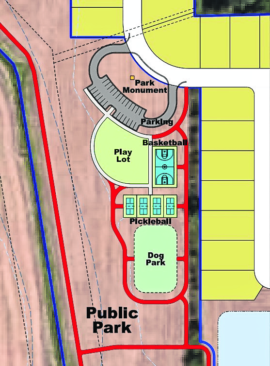 This concept plan shows the long-range vision for the public park inside the Kingsbridge development. 