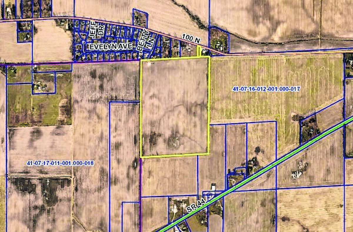 The yellow area shows the 56 acre annexation and rezoning proposal area. The new acreage would increase Sunbeam Development Corporation’s Interstate 65 Commerce Park to 547 acres. Submitted graphic